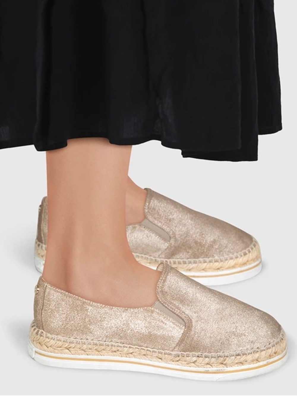 Jimmy Choo Metallic Champagne Slip-On Espadrilles